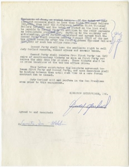 Judy Garland Signed 1961 Concert Contract